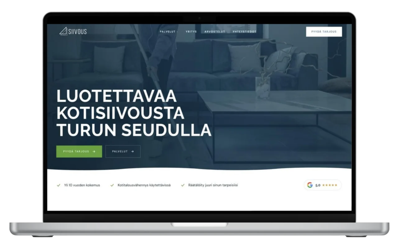 Webran toteuttama verkkosivu tietokoneella ja puhelimessa